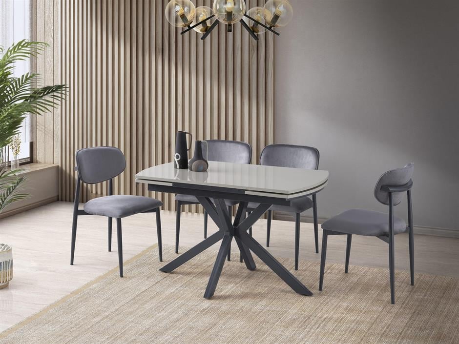 Anka Sis Gri Polo Lak Panel Mutfak Masa Sandalye Takımı 80x120