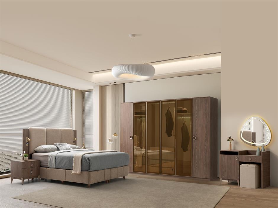 Bergamo 6 Kapaklı Modern Yatak Odası Takımı Başlıklı