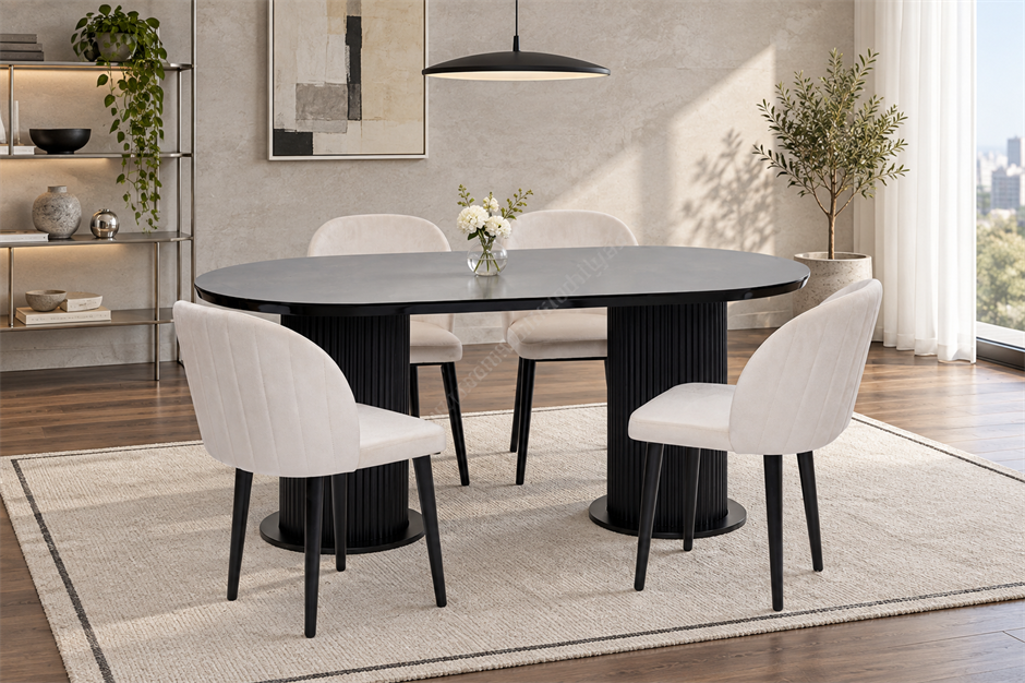 Bohem Göksu Lak Panel Yemek Masa Sandalye Takımı 90x170