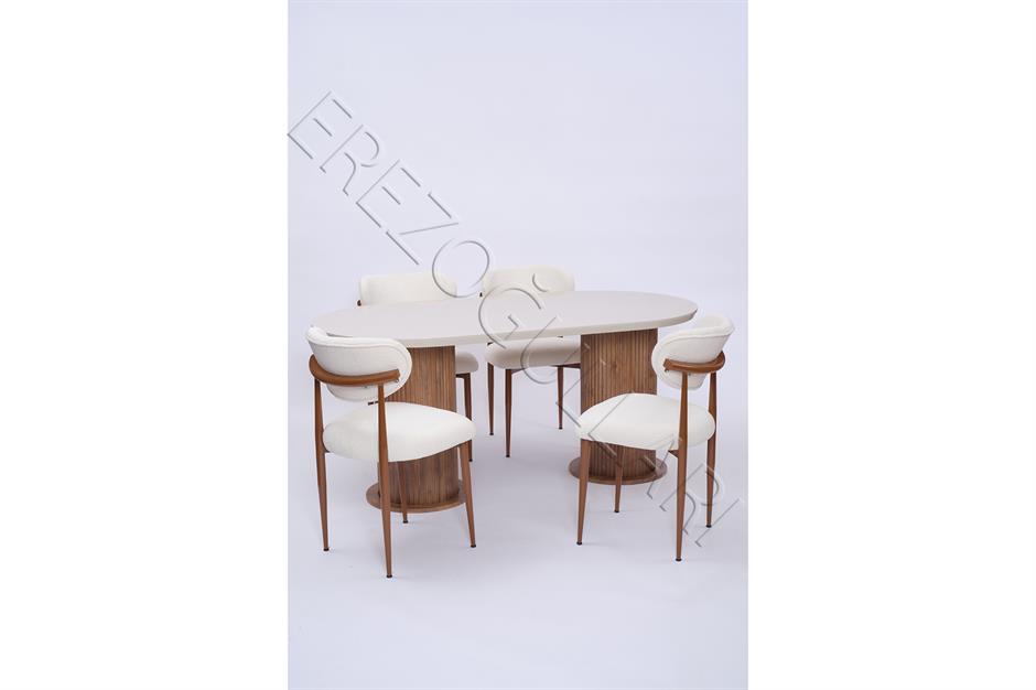 Bohem Kum Beji Boyalı Masa Sandalye Takımı 90x170