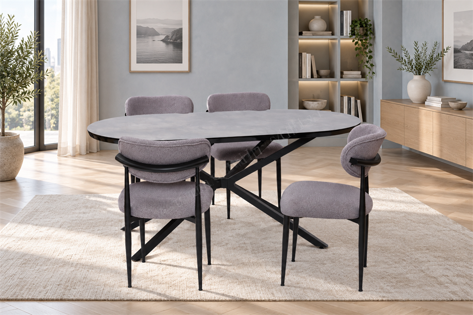 Bohem Metal Polo Boyalı Mdf Lak Panel Yemek Masa Takımı 90x170