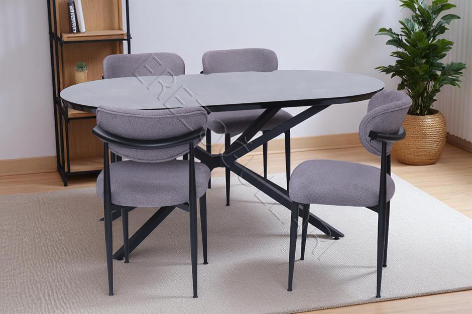 Bohem Metal Polo Boyalı Mdf Lak Panel Yemek Masa Takımı 90x170