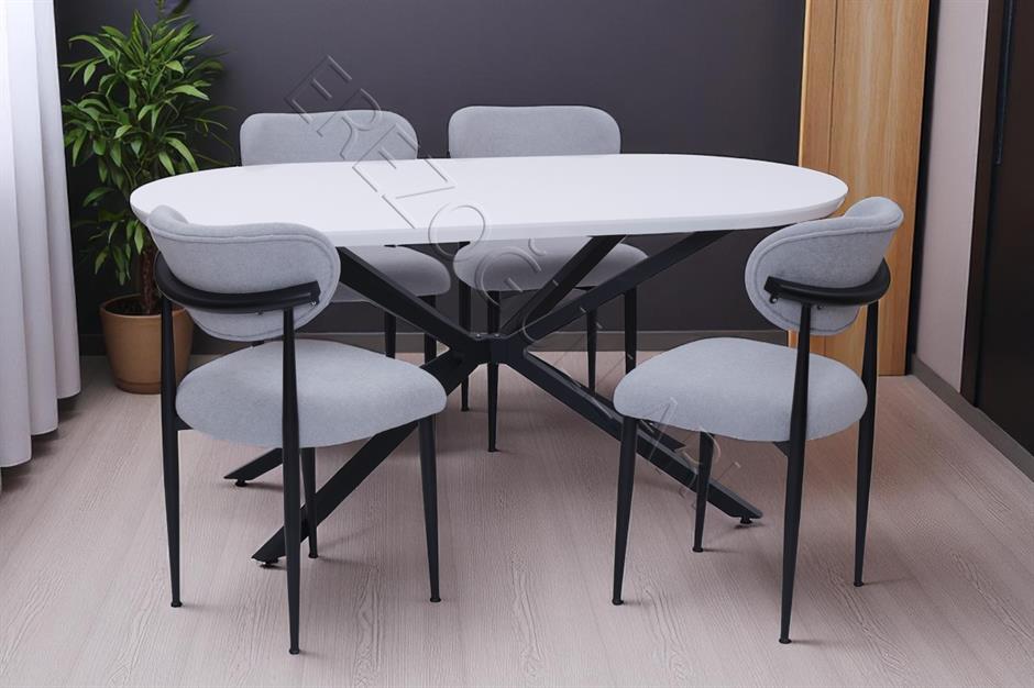 Bohem Metal Polo Boyalı Mdf Lak Panel Yemek Masa Takımı 90x170