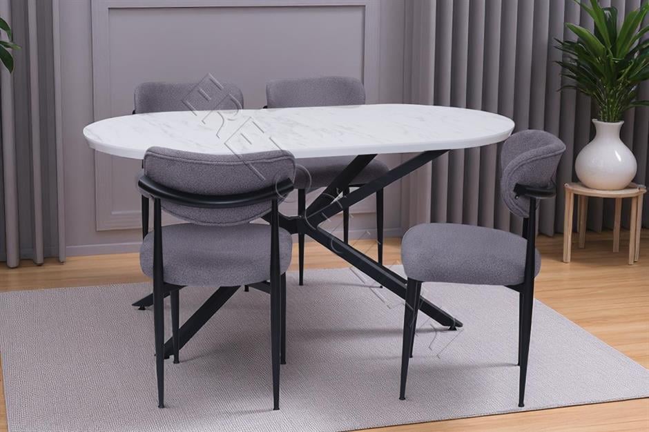 Bohem Metal Polo Boyalı Mdf Lak Panel Yemek Masa Takımı 90x170