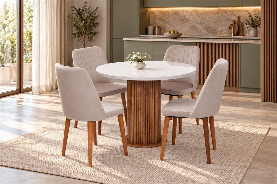 Bohem Milano Yuvarlak Lak Panel Mutfak Masa Takımı 100cm