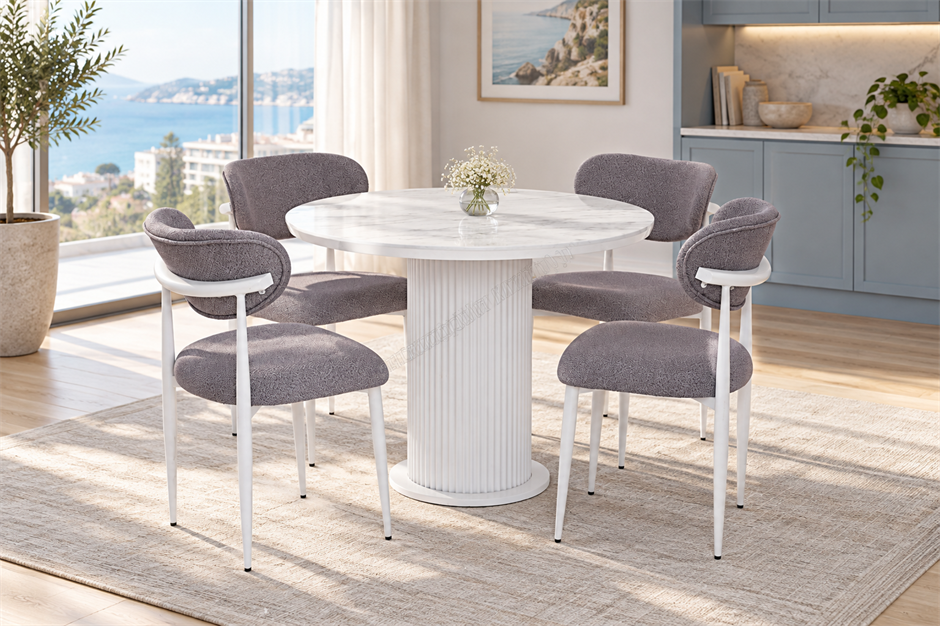 Bohem Polo Yuvarlak Lak Panel Mutfak Masa Takımı 100cm