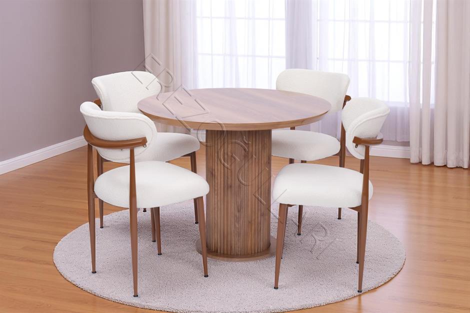 Bohem Polo Yuvarlak Lak Panel Mutfak Masa Takımı 100cm