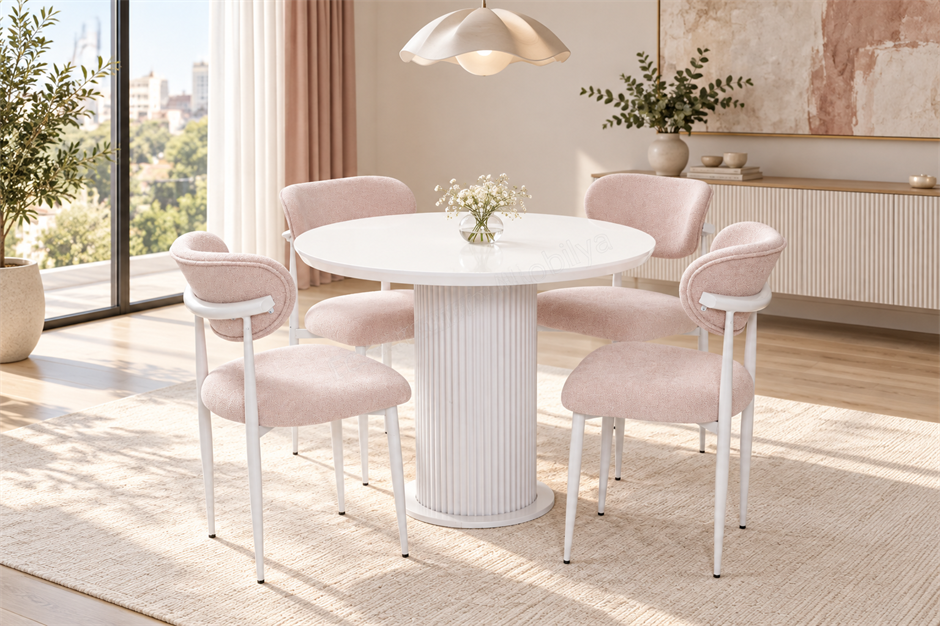 Bohem Polo Yuvarlak Lak Panel Mutfak Masa Takımı 100cm