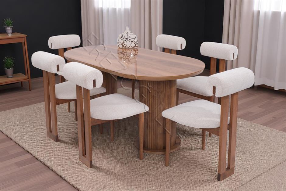 Bohem Rixos Lak Panel Yemek Masa 6 Adet Sandalye Takımı 90x170cm