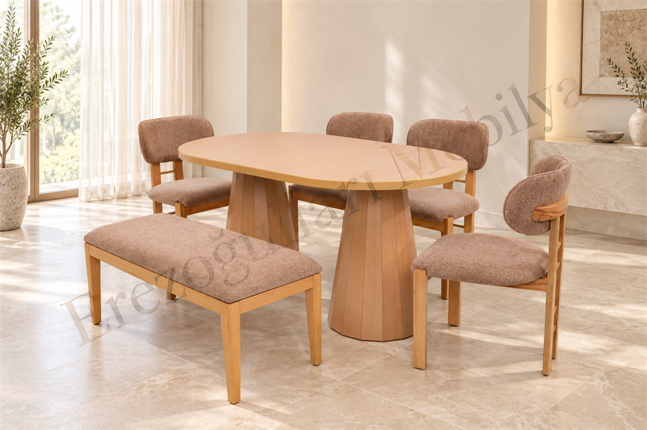 Bohem Rodi Banklı Açılır Yemek Masa Sandalye Takımı 90x160cm