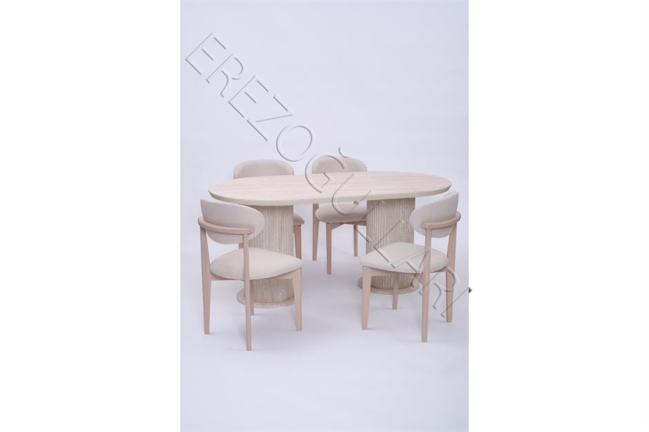 Bohem Travertan Boyalı Masa Sandalye Takımı 90x170