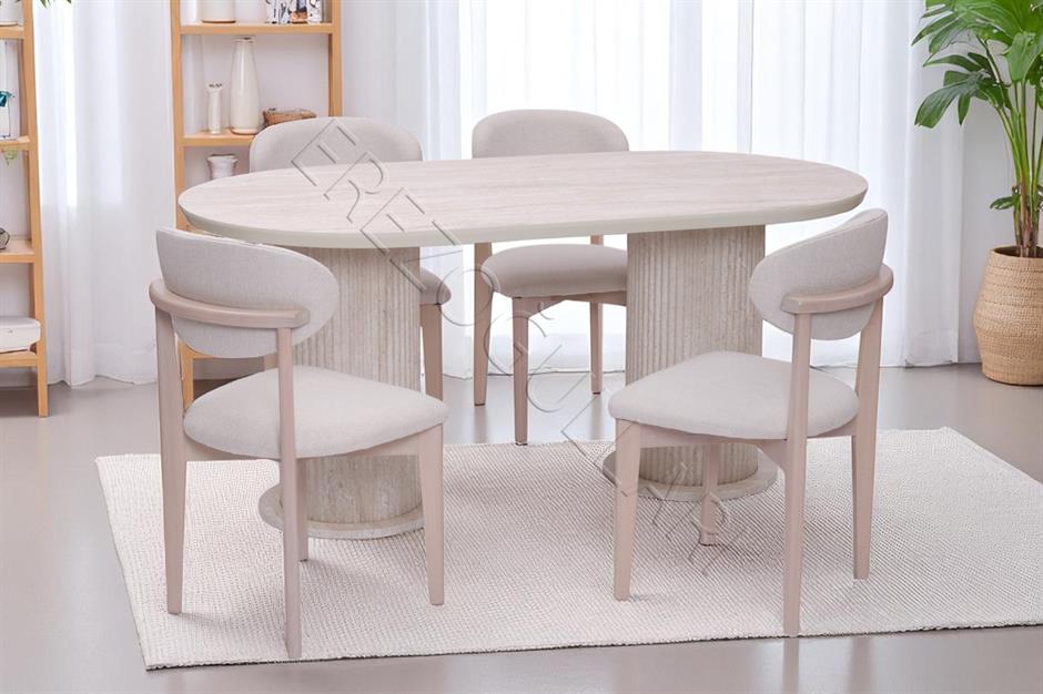 Bohem Travertan Boyalı Masa Sandalye Takımı 90x170