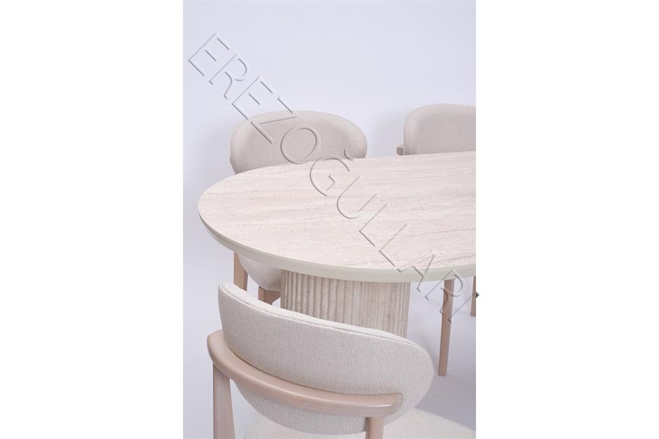 Bohem Travertan Boyalı Masa Sandalye Takımı 90x170