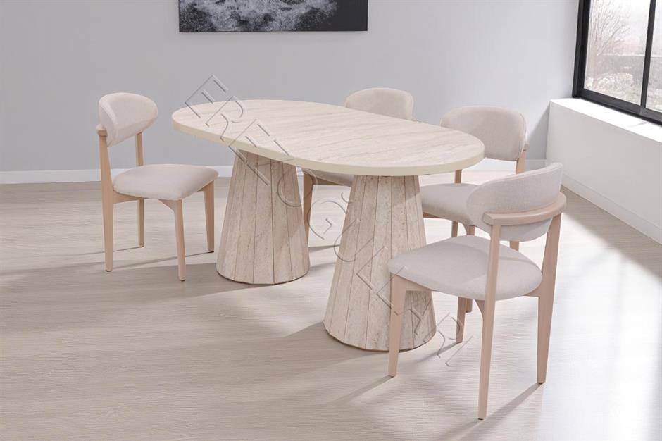 Bohem Travertan Norte Açılır Yemek Masa Sandalye Takımı 90x160cm