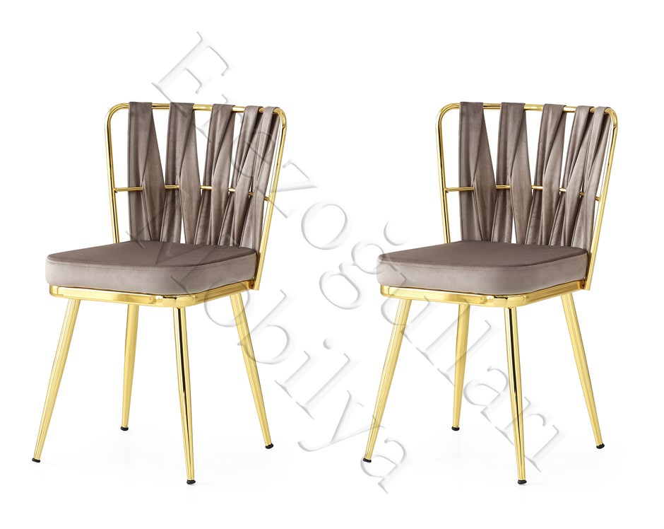 Cafe Bahçe Mutfak Sandalyesi Örgülü Gold Ayak 2 Li Set