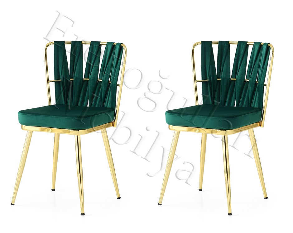 Cafe Bahçe Mutfak Sandalyesi Örgülü Gold Ayak 2 Li Set