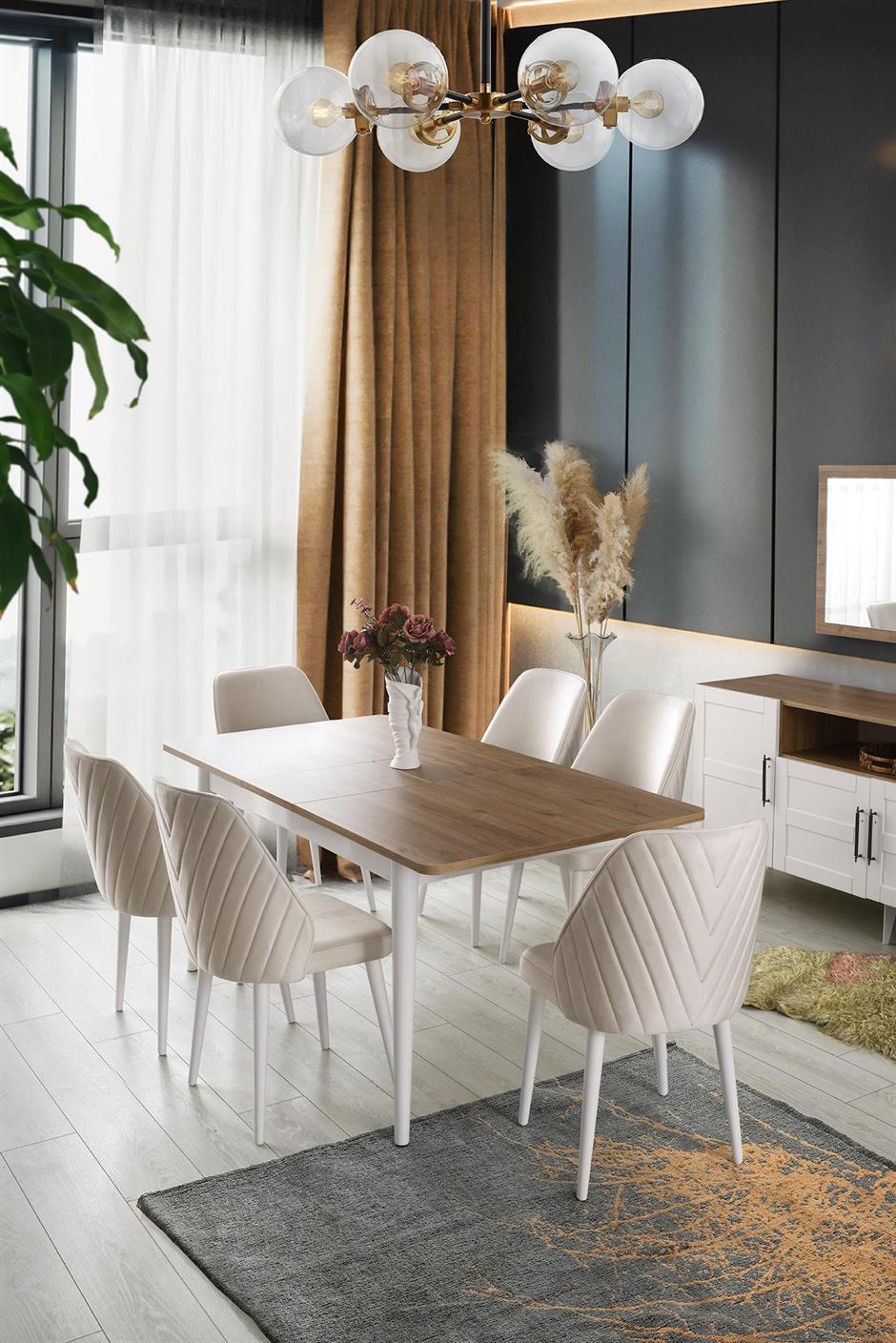 Çakıl MDF Yemek Masa 6lı Sandalye Takımı 90x145cm