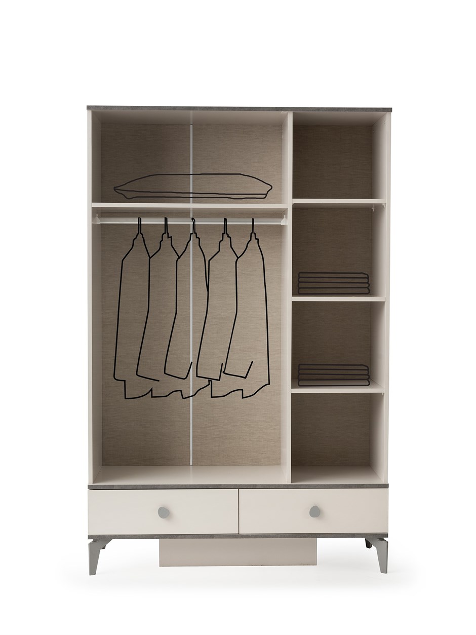 Çakıltaşı 3 kapaklı Gardırop Elbise Dolabı 130x47x200cm