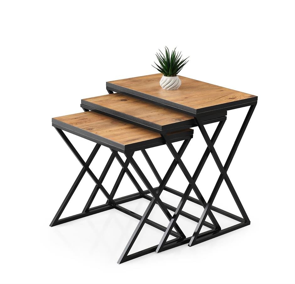 Çapraz Metal Ayak 3lü Zigon Sehpa