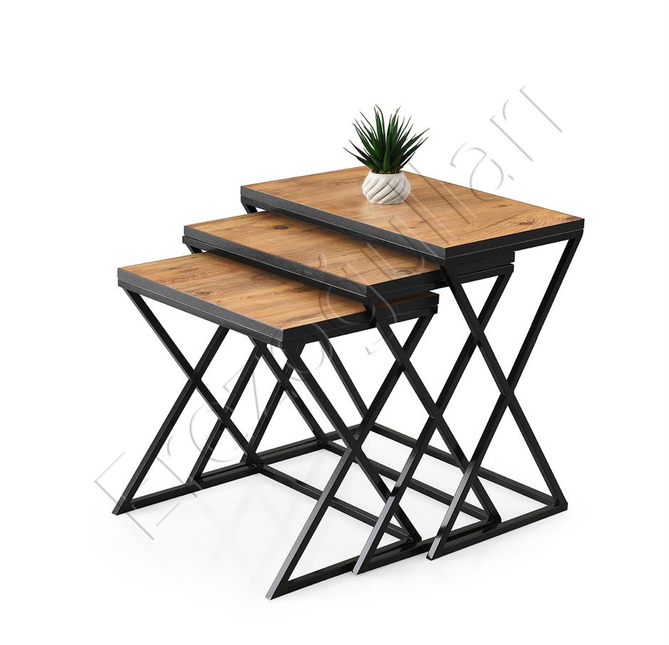 Çapraz Metal Ayak 3lü Zigon Sehpa