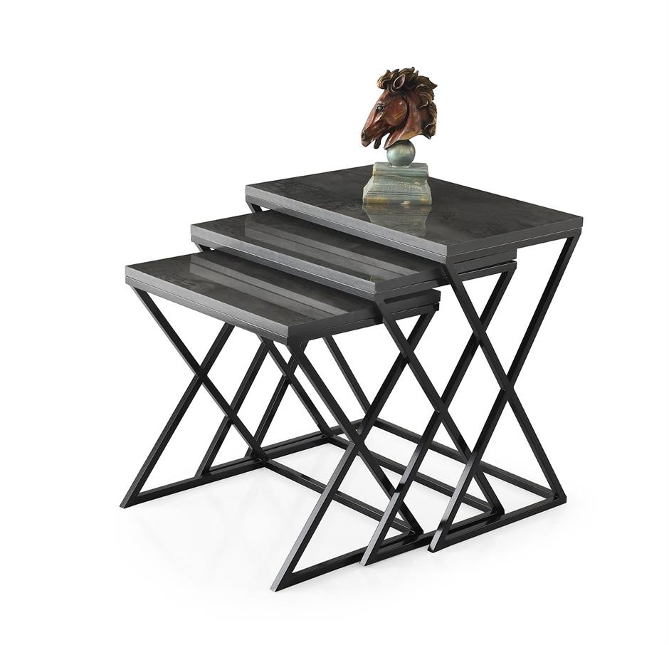 Çapraz Metal Ayak 3lü Zigon Sehpa