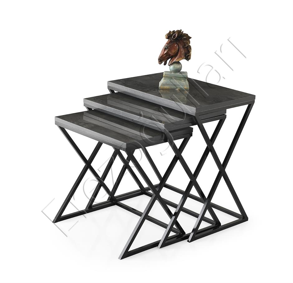 Çapraz Metal Ayak 3lü Zigon Sehpa