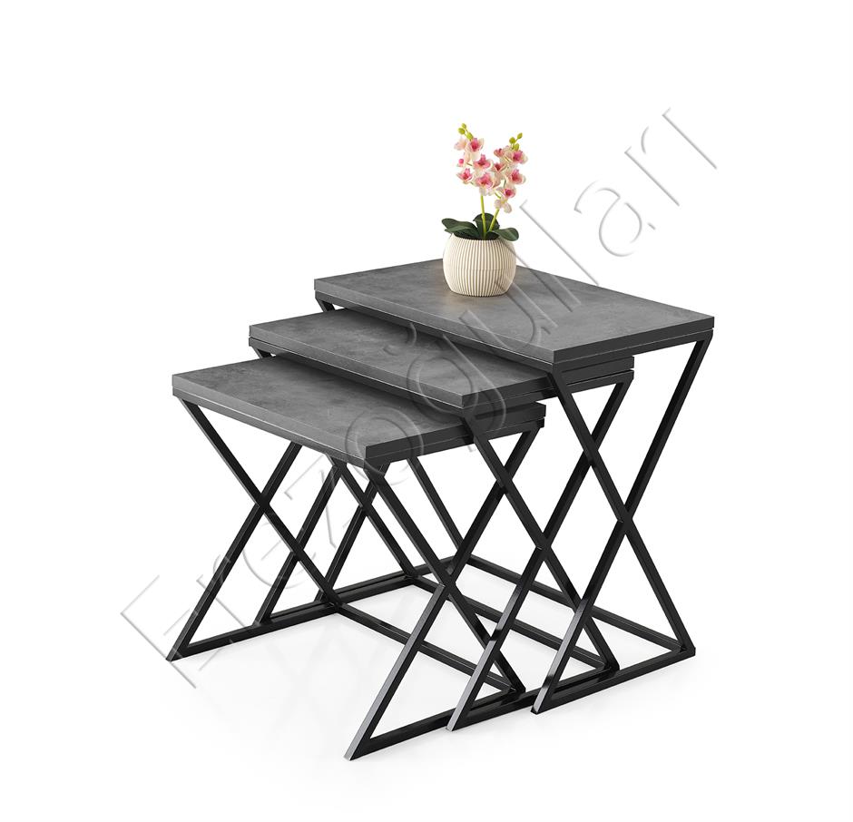 Çapraz Metal Ayak 3lü Zigon Sehpa