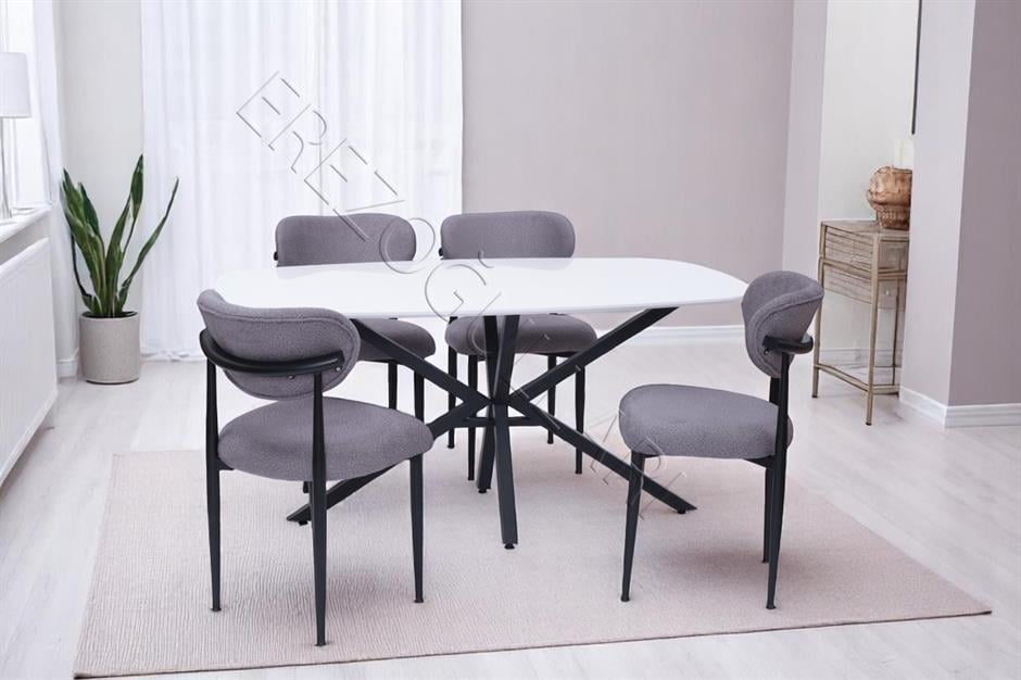 Çapraz Polo Demir High Gloss Yemek Masa Sandalye Takımı 90x160