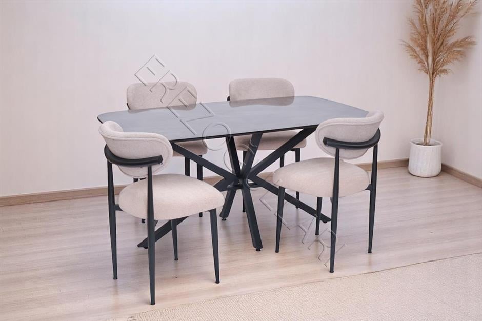 Çapraz Polo Demir High Gloss Yemek Masa Sandalye Takımı 90x160