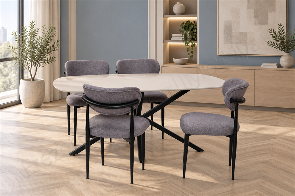 Çapraz Polo Demir High Gloss Yemek Masa Sandalye Takımı 90x160
