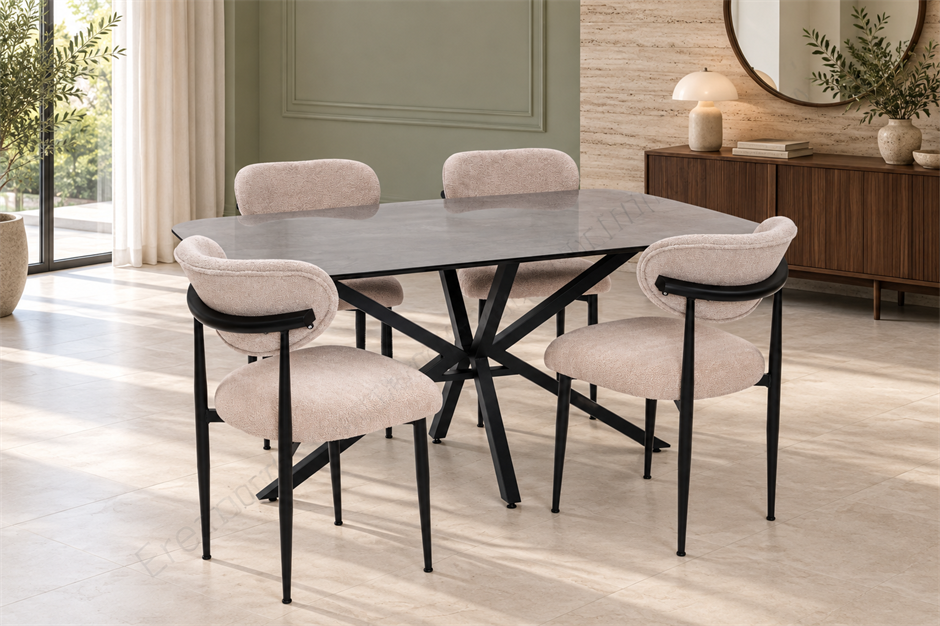 Çapraz Polo Demir High Gloss Yemek Masa Sandalye Takımı 90x160