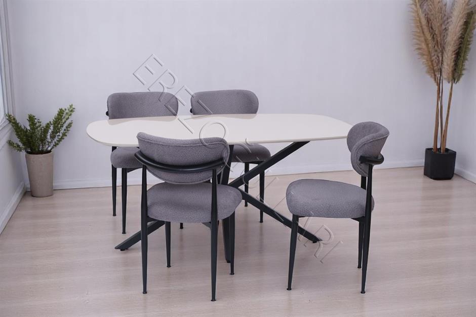 Çapraz Polo Demir High Gloss Yemek Masa Sandalye Takımı 90x160