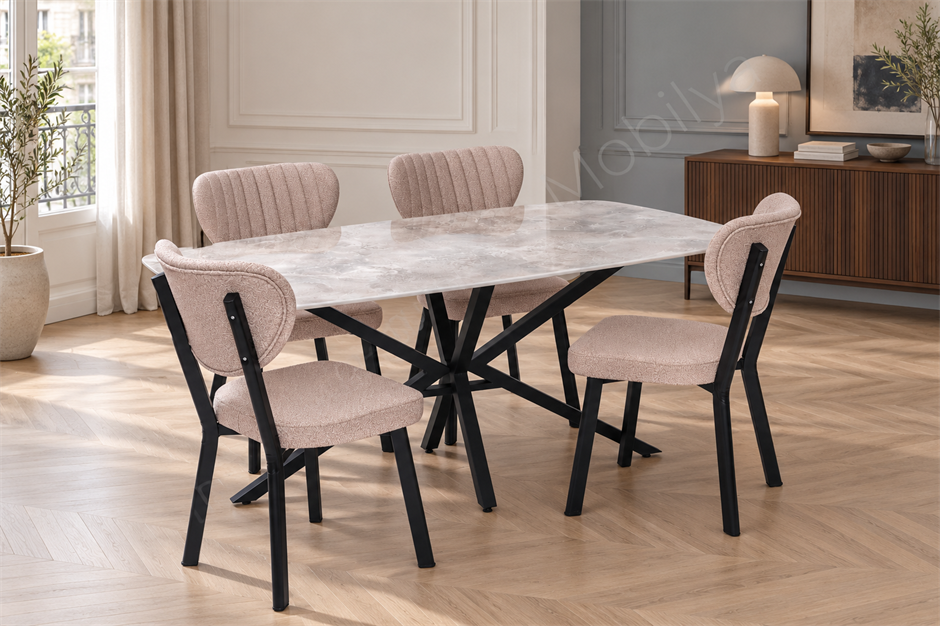 Çapraz Star Demir High Gloss Yemek Masa Sandalye Takımı 90x160