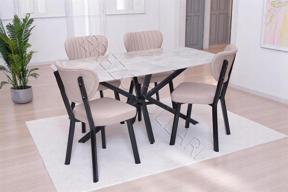 Çapraz Star Demir High Gloss Yemek Masa Sandalye Takımı 90x160
