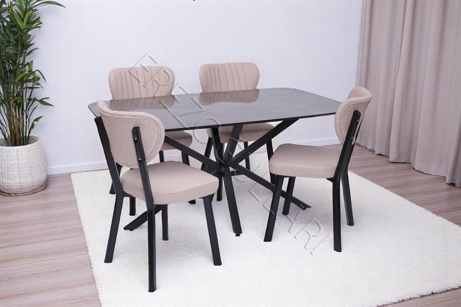 Çapraz Star Demir High Gloss Yemek Masa Sandalye Takımı 90x160