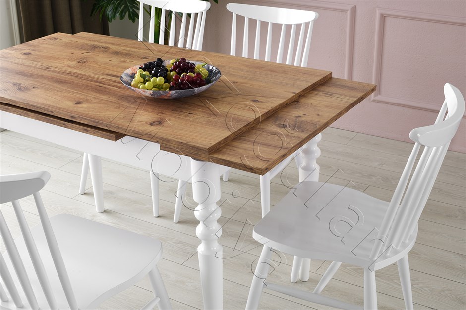 Cunda Yandan Açılır Mutfak Masa Takımı ve 6 Adet Sandalye 70x110cm