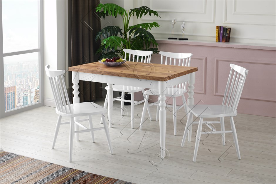 Cunda Yandan Açılır Mutfak Masa Takımı ve 6 Adet Sandalye 70x110cm