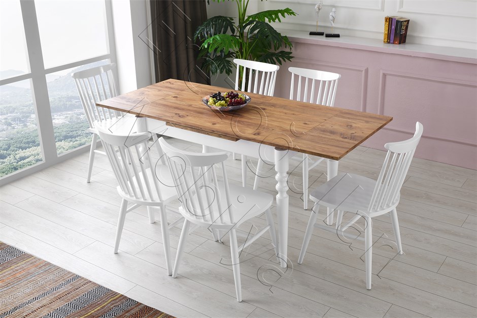 Cunda Yandan Açılır Mutfak Masa Takımı ve 6 Adet Sandalye 70x110cm