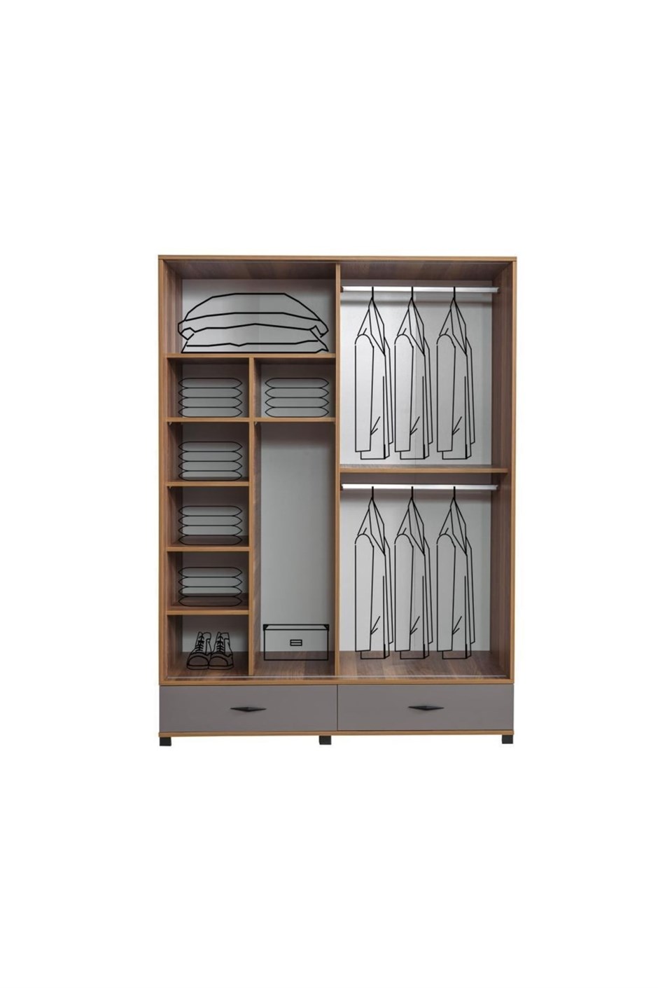 Defne Sürgülü Gardırop Aynalı Çekmeceli 150x60x200