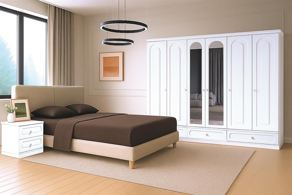 Derin %100 MDF 6 Kapaklı Modern Yatak Odası Takımı Başlıklı