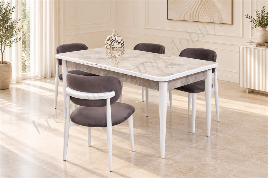 Duru Norte Mdf Lak Panel Açılır Yemek Masa Takımı 90x160