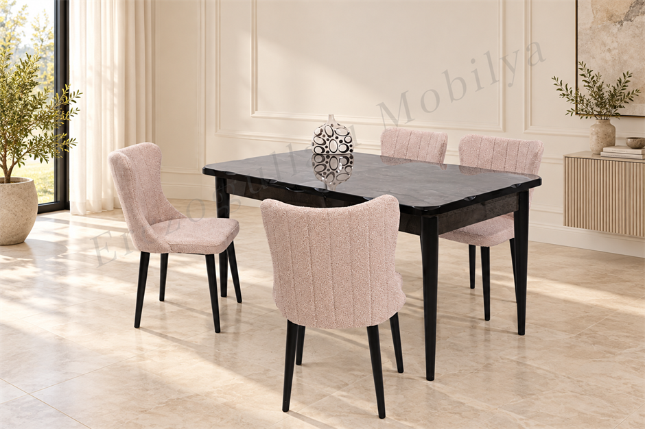 Duru Tuna Mdf Lak Panel Açılır Yemek Masa Takımı 90x160