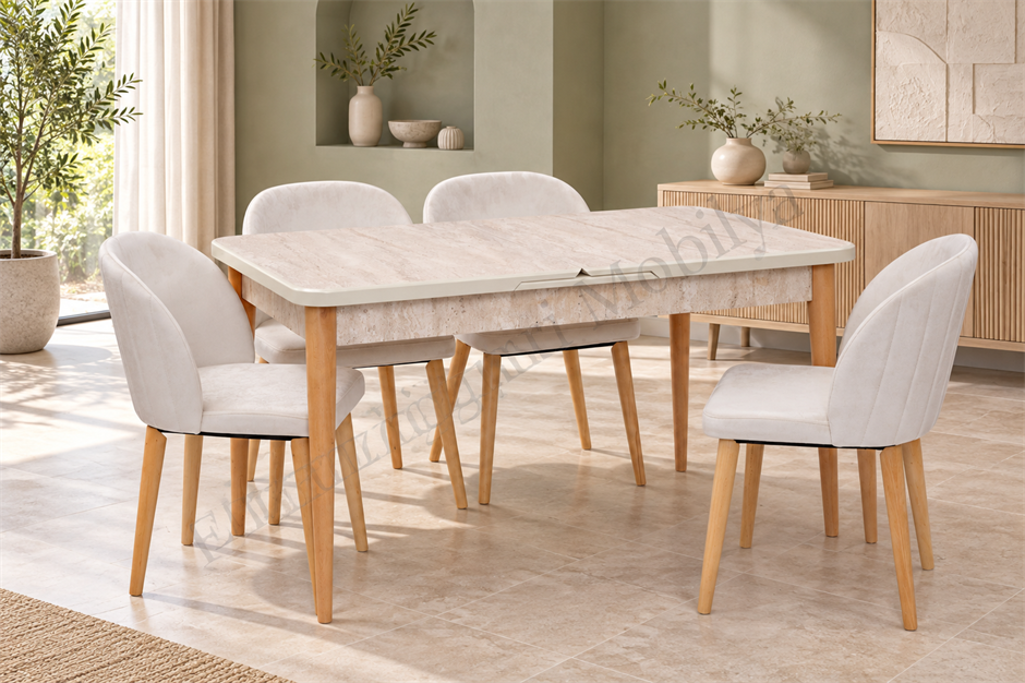 Göksu Traverten Boyalı Mdf Mutfak Masa Takımı 80x130