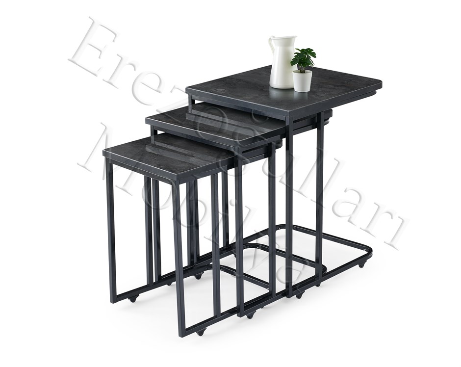 High Gloss Parlak Mermer Desen 3lü C Zigon Sehpa