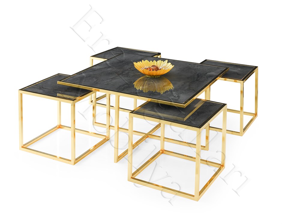 Kares 4 Zigonlu Orta Sehpa Metal Gold 90x90x47cm