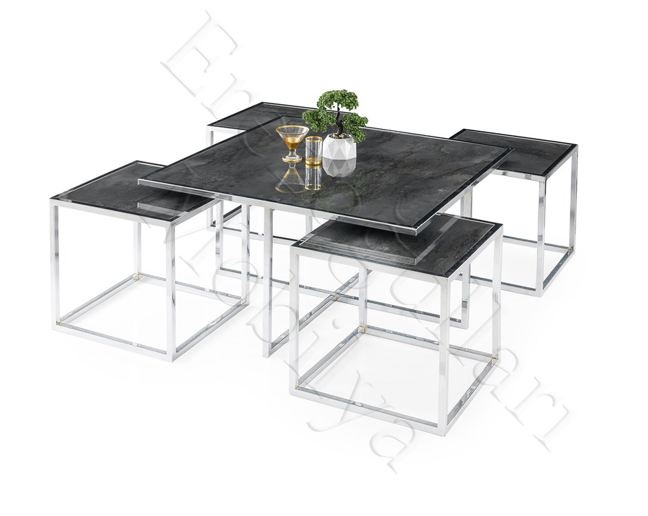 Kares 4 Zigonlu Orta Sehpa Metal Krom 90x90x47cm