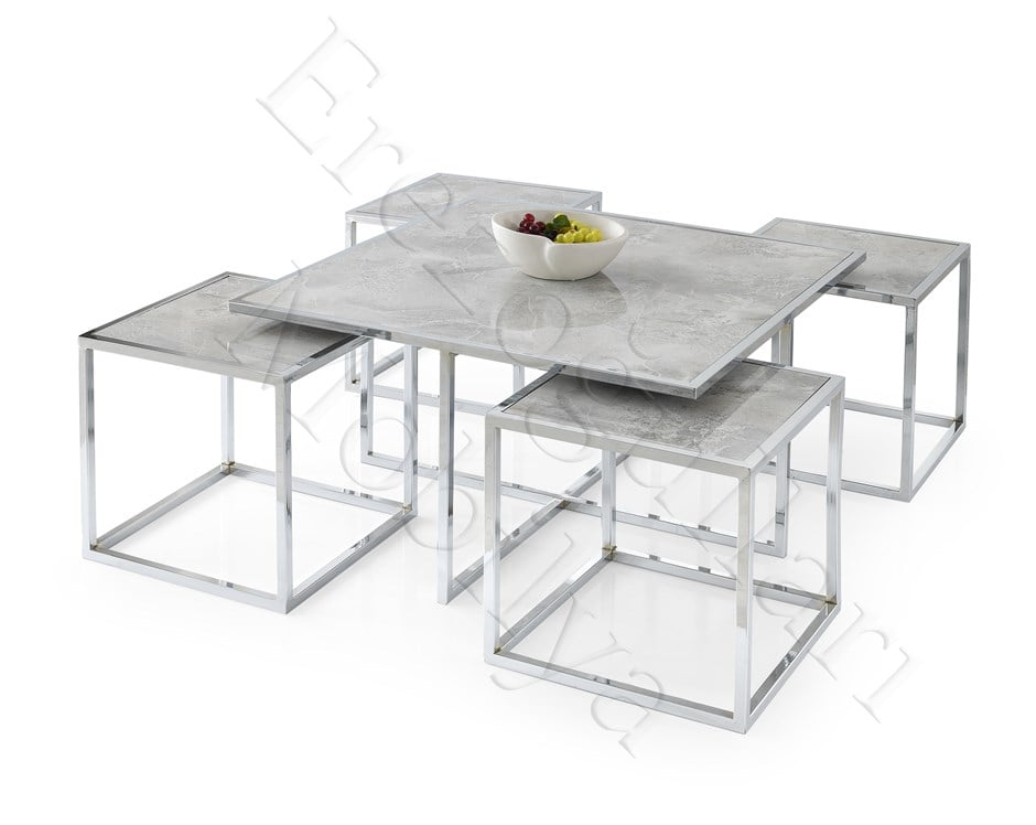 Kares 4 Zigonlu Orta Sehpa Metal Krom 90x90x47cm