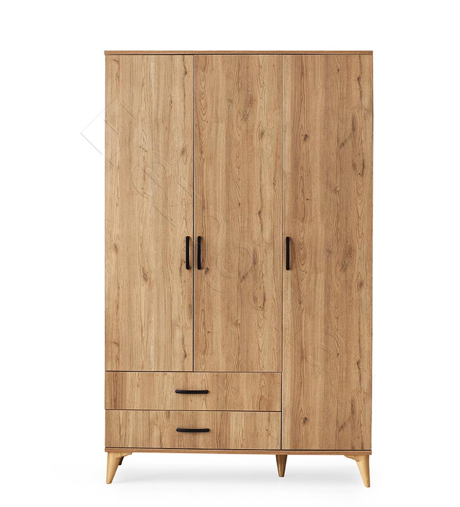 Kumsal 3 Kapılı 2 Çekmeceli Gardrop Elbise Dolabı 120x48x195cm