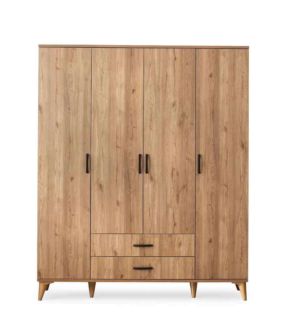 Kumsal 4 Kapılı 2 Çekmeceli Gardrop Elbise Dolabı 160x48x195cm