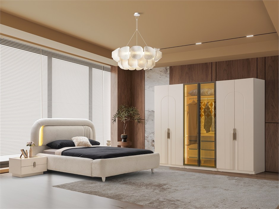 Luzzi MDF 6 Kapaklı Yatak Odası Takımı Başlıklı 246x58x215cm